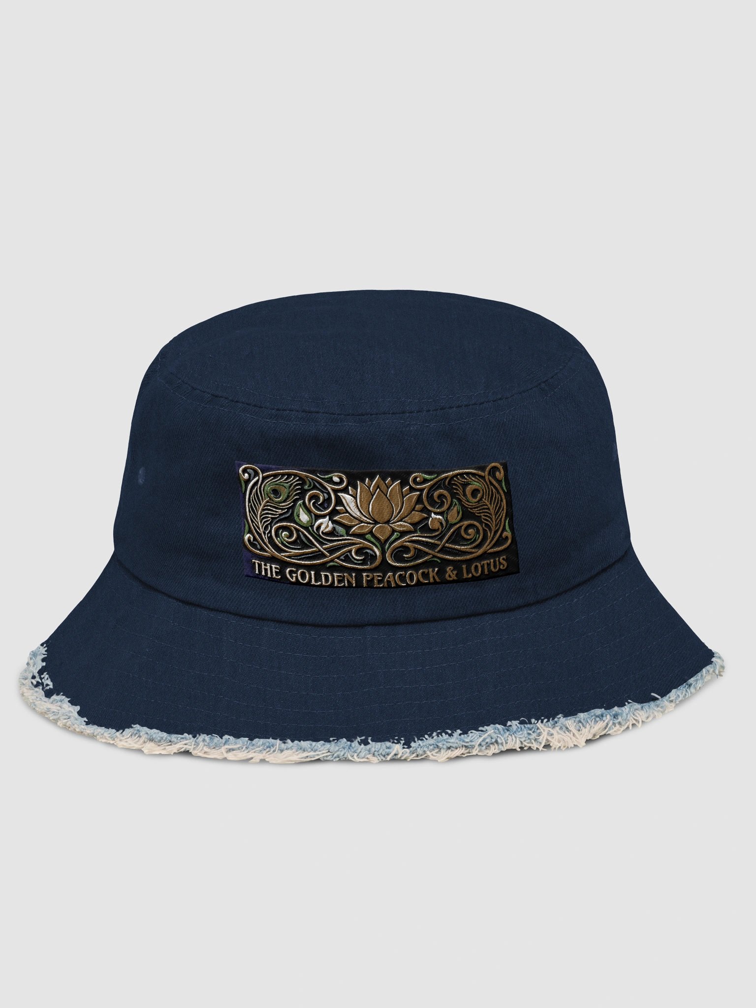 Art Nouveau Peacock Embroidered Bucket Hat - Premium Gold Line Luxury Sun Hat - Golden Peacock & Lotus Streetwear Headwear product image (1)