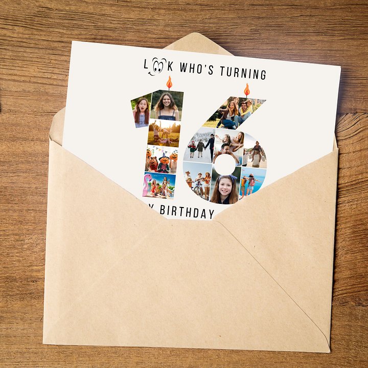 16th Birthday Number Photo Card Canva Template product image (2)