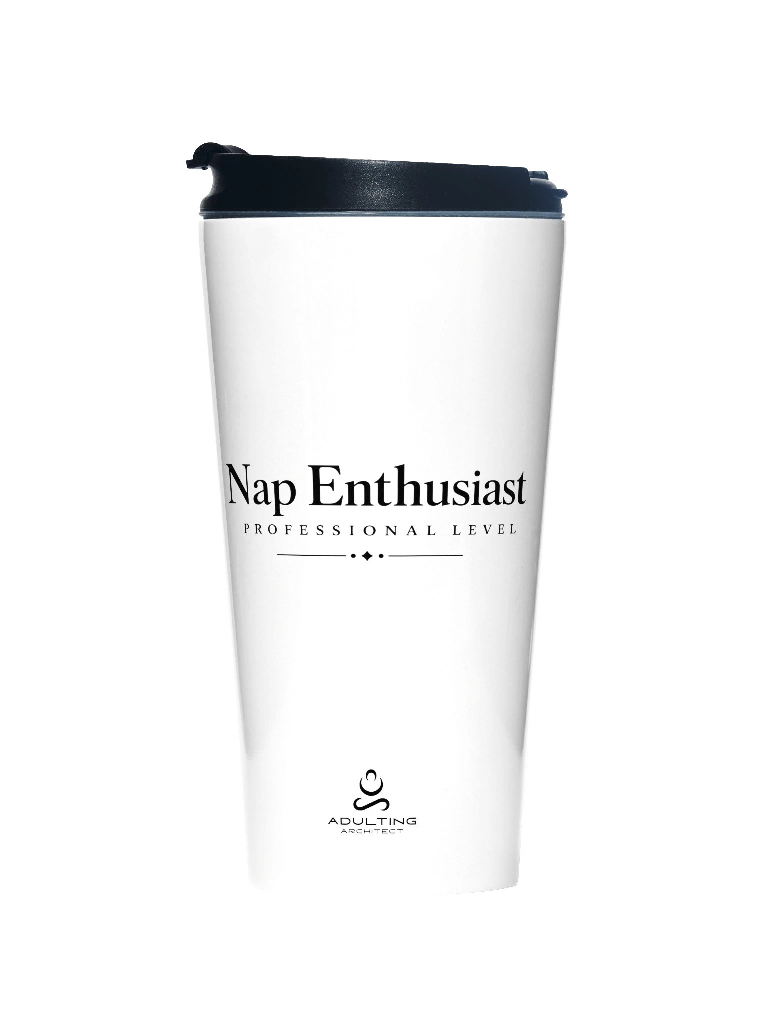 “Nap Enthusiast - Professional Level” — White Stainless Steel Travel Mug product image (1)