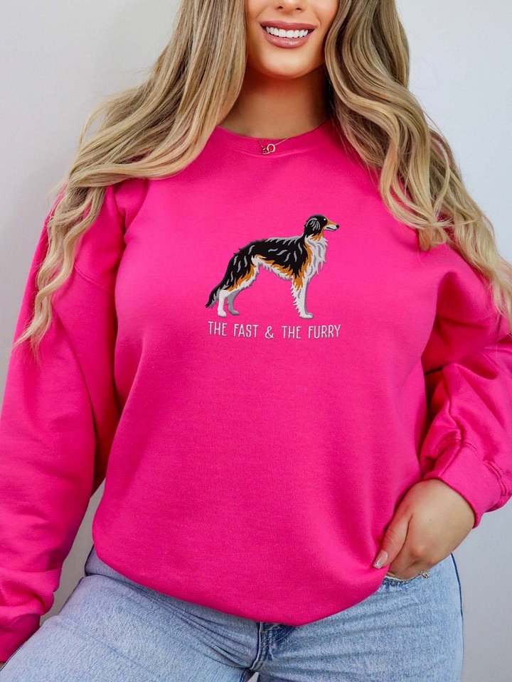 The Fast & The Furry Sweatshirt (Embroidered) of a Silken Windhound(Black & Tan) product image (2)