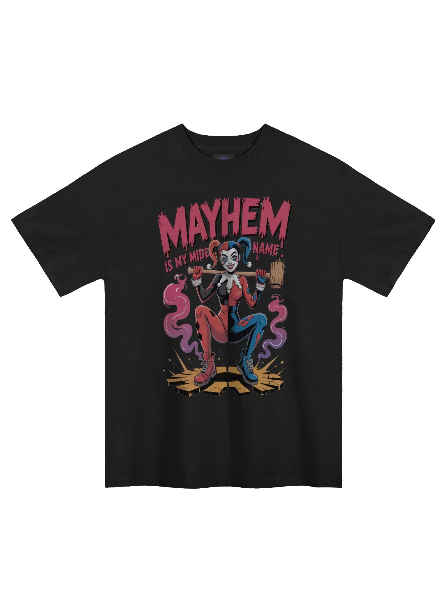 Mayhem's Middle: Harley Quinn Mallet Rampage Oversized Faded Unisex T-Shirt product image (3)