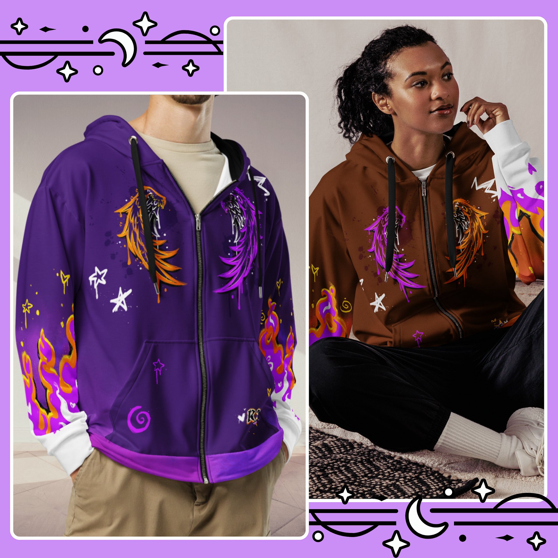 RISE Collection: Subtle Nonbinary Pride Phoenix Zip Hoodie - PURPLE product image (2)