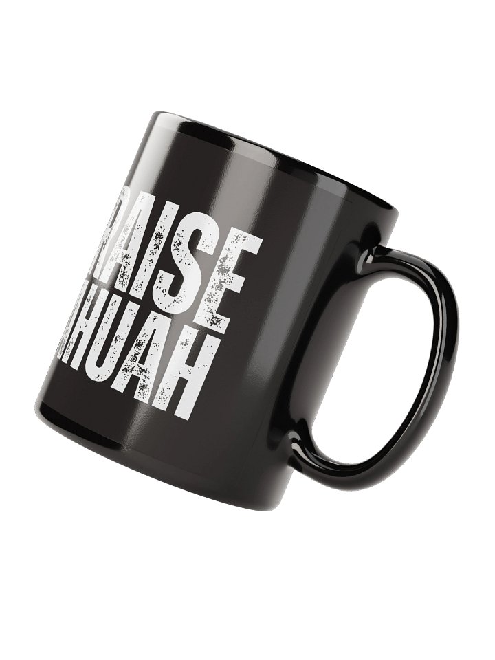 PRAISE YAHUAH Black Distressed Style Mug | Glossy Ceramic Hebrew Cup product image (2)
