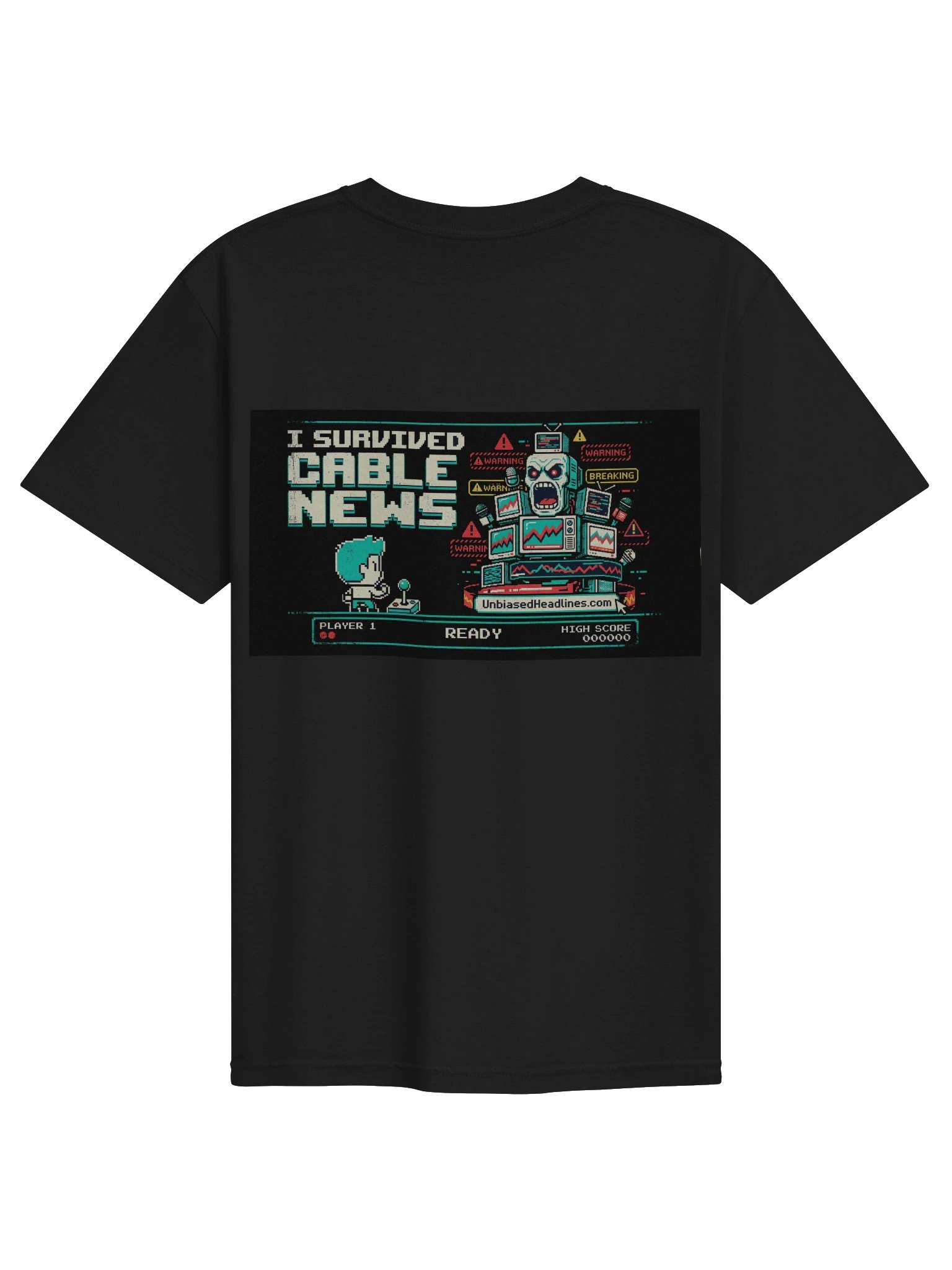 I Survived Cable News (Arcade) Tee - Back Print with Pocket Logo product image (2)