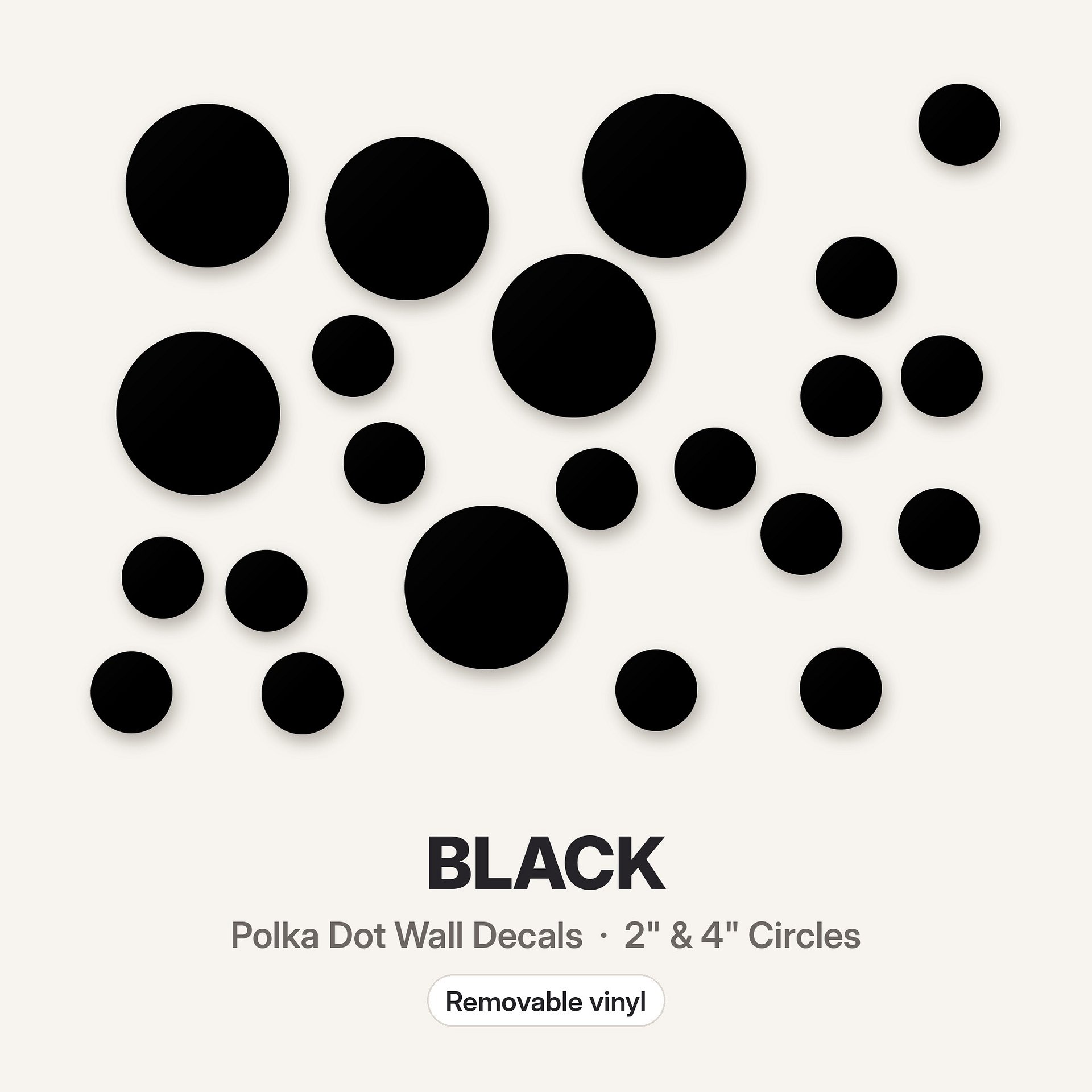 Black Polka Dot Wall Decals, 2" and 4" Vinyl Circle Stickers, Removable Dot Decals for Nursery, Kids Room, Playroom product image (3)