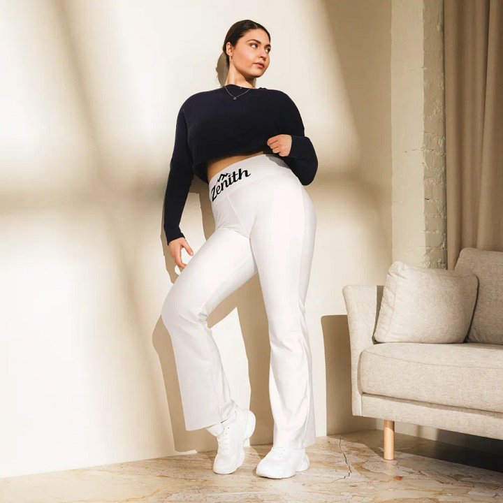 Zenith Women's High-Waisted Flare Leggings with UPF 50+ and Recycled Fabric - White product image (2)