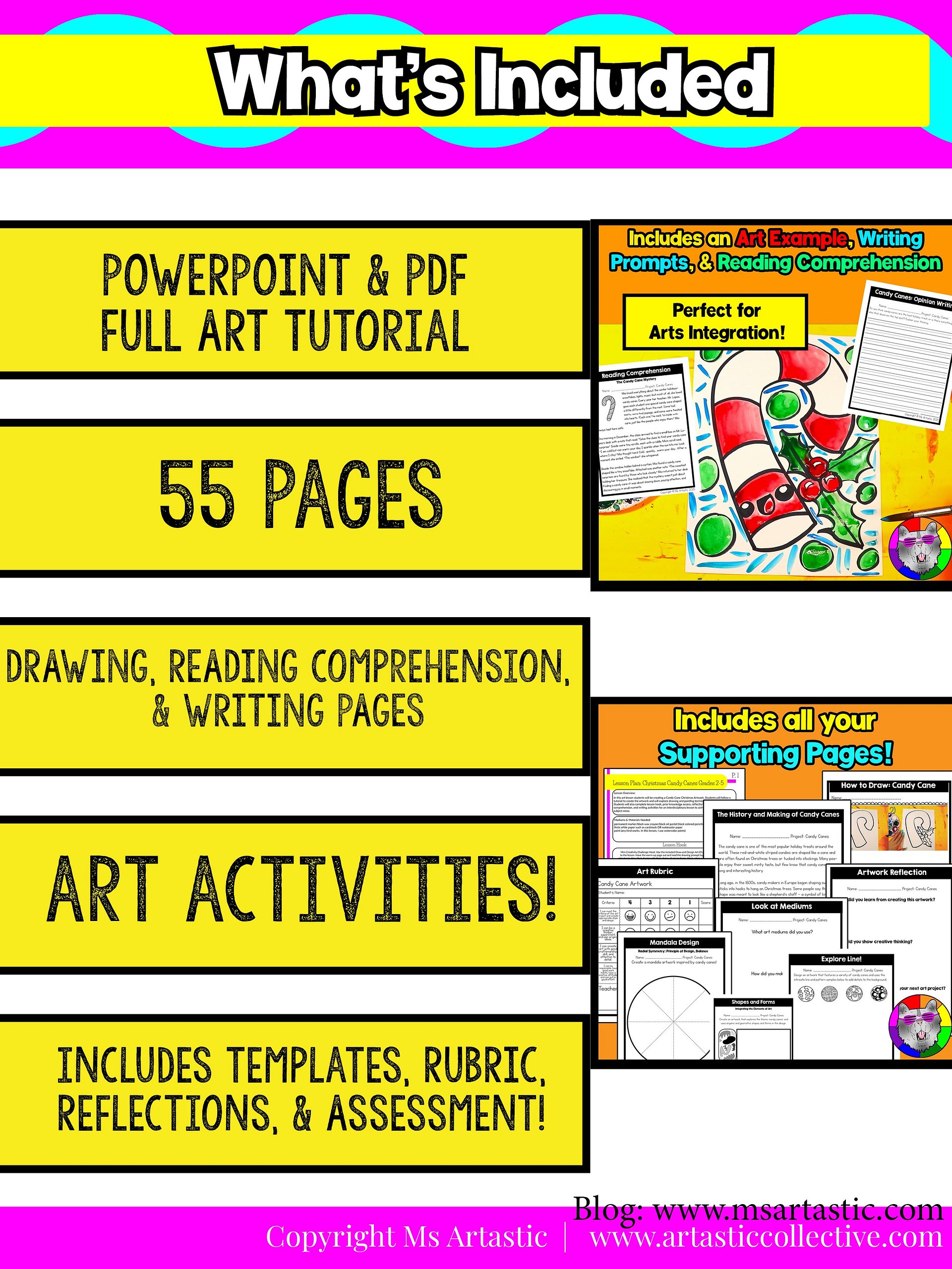 Christmas Art Project Candy Cane Art Lesson Christmas Art Activity December Art product image (6)
