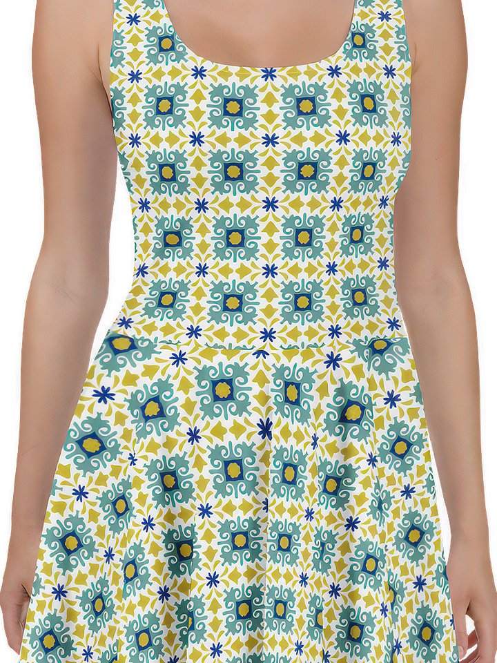 Mediterranean Mosaic Dress | Cyan Blue & Mustard product image (2)