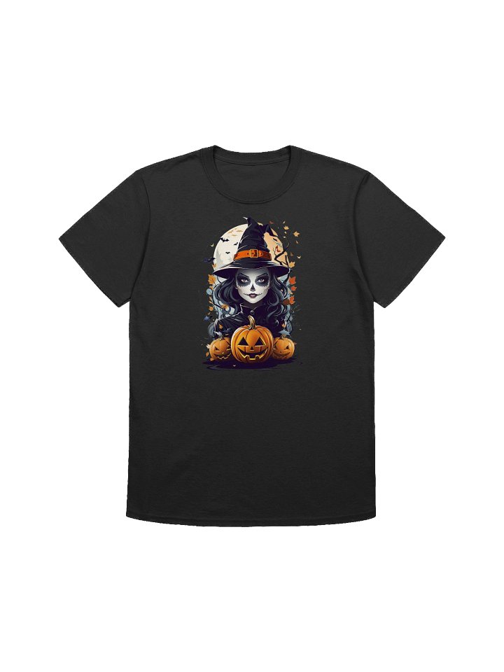 Witch and Pumpkins T-Shirt – Spooky Halloween Witch Tee, Gothic Jack-o’-Lantern Shirt product image (4)