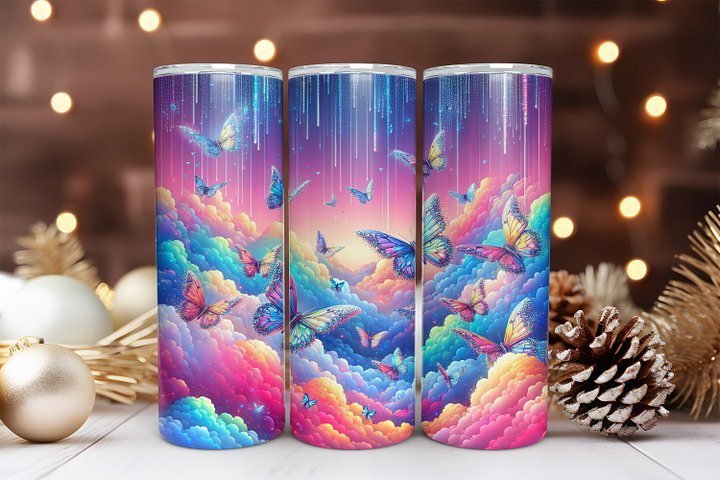 Butterfly 20 oz Skinny Tumbler Sublimation Design Digital Download PNG Instant DIGITAL ONLY, Butterfly Clouds Tumbler Wrap product image (1)
