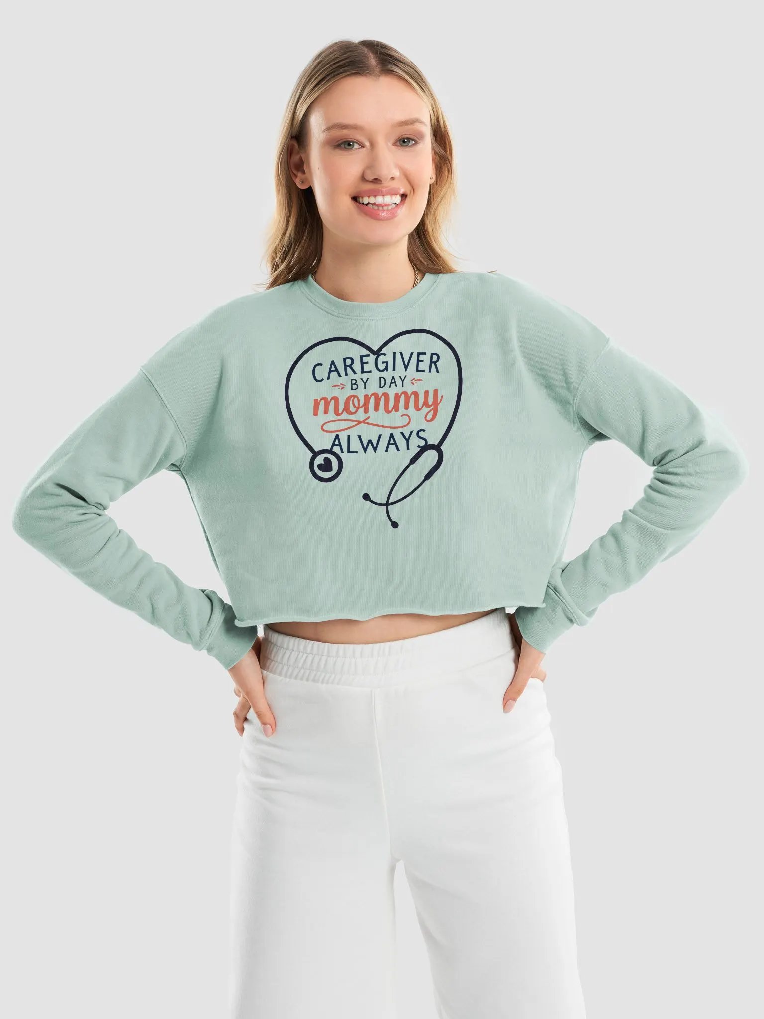 Mommy Caregiver Heart Stethoscope Crop Sweatshirt product image (17)