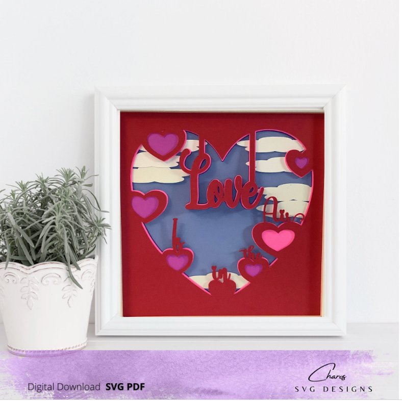3D Love Is In The Air Valentine SVG Layered Shadow Box Design product image (3)