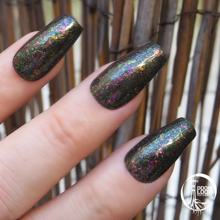DOOM FOR THE HOLIDAYS - Sparkling Black-Green Rose-Red-Violet-Green Flake Nail Polish product image (2)