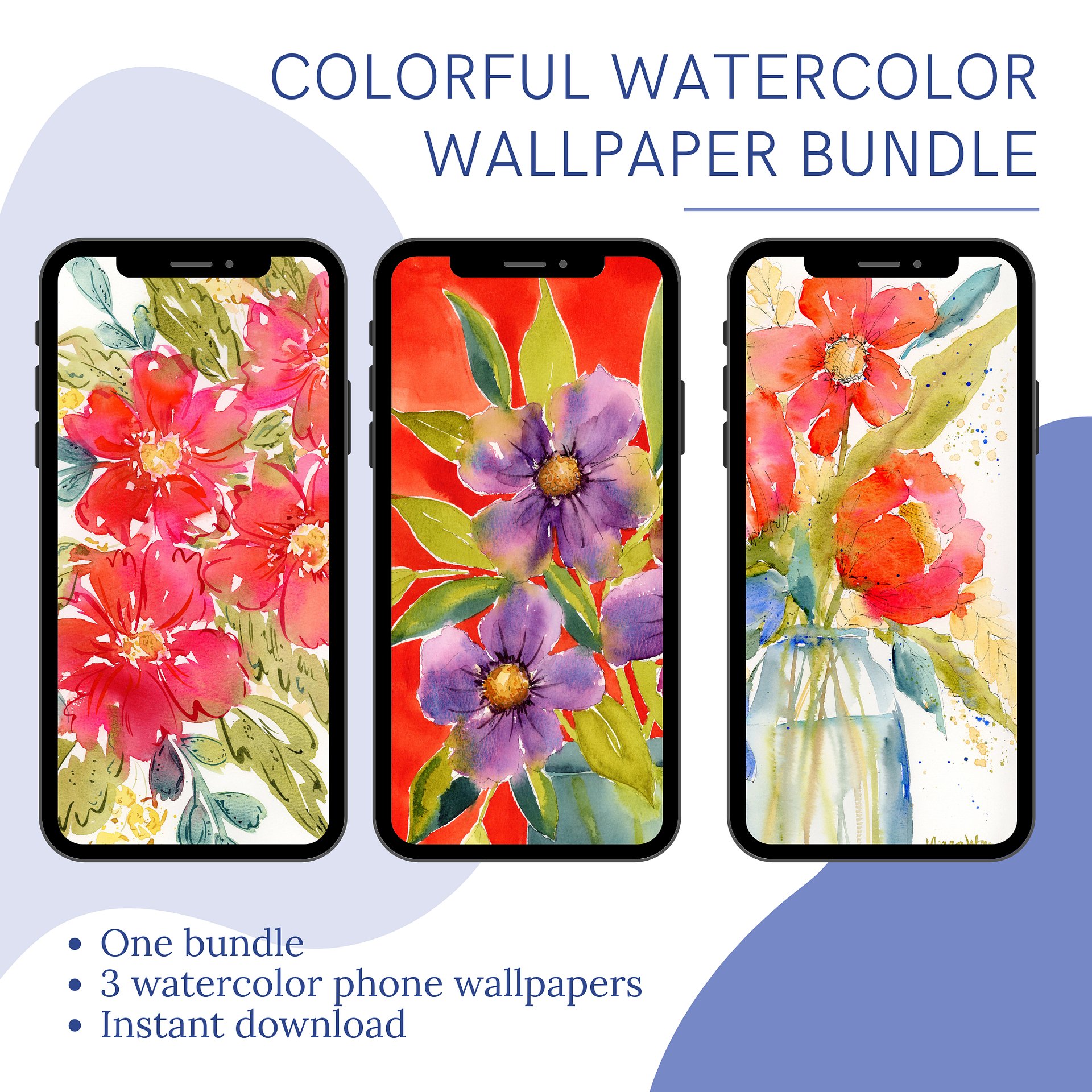Red Bloom Bundle - 3 Original Watercolor Phone Wallpapers product image (2)