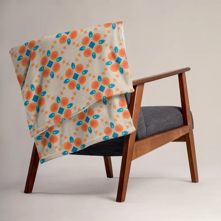 Cream Orange & Blue Diamond Floral Throw Blanket product image (2)