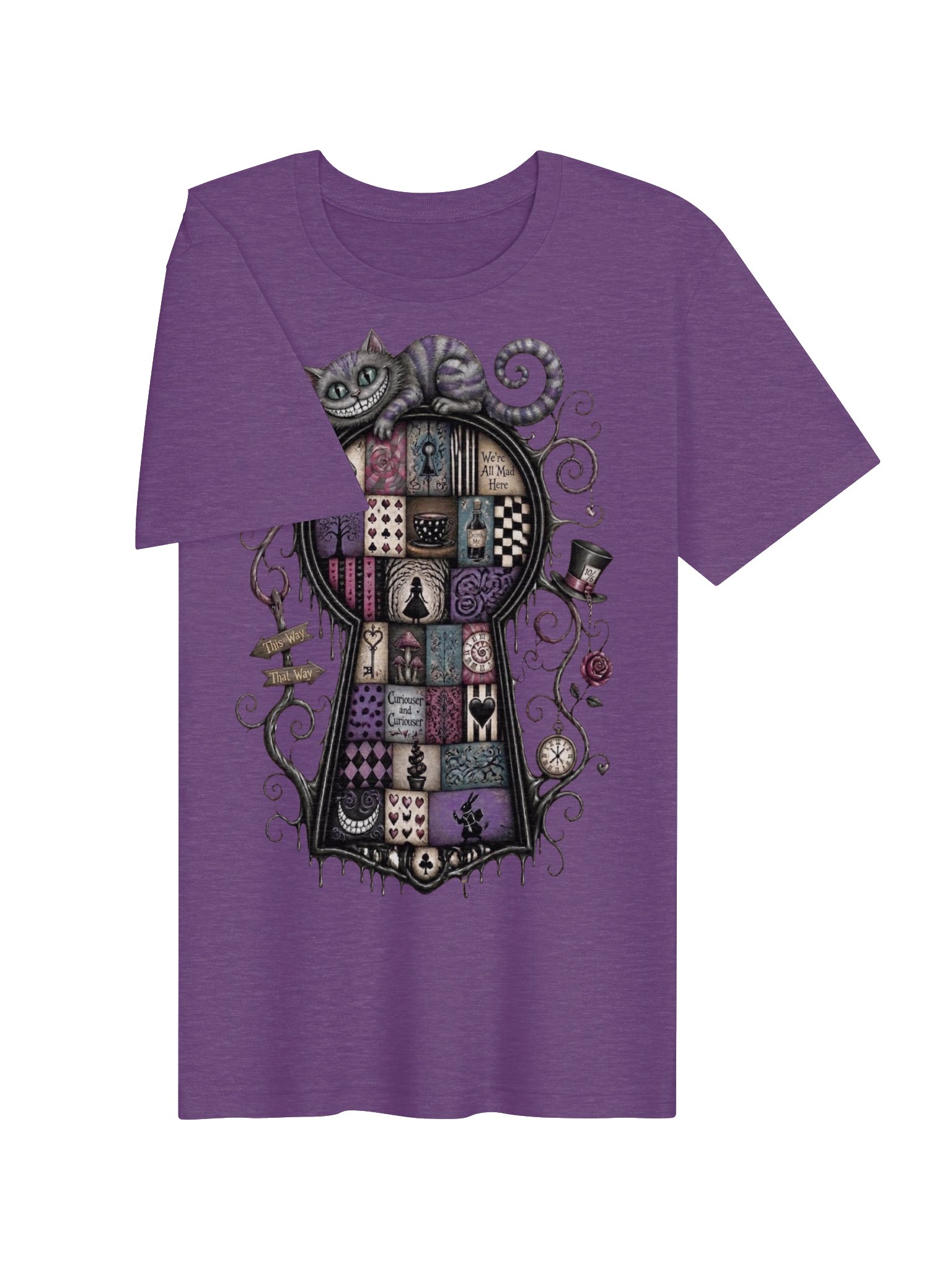 Cheshire Cat Wonderland Shirt, Dark Alice Tee, We're All Mad Here Whimsigoth Graphic product image (4)