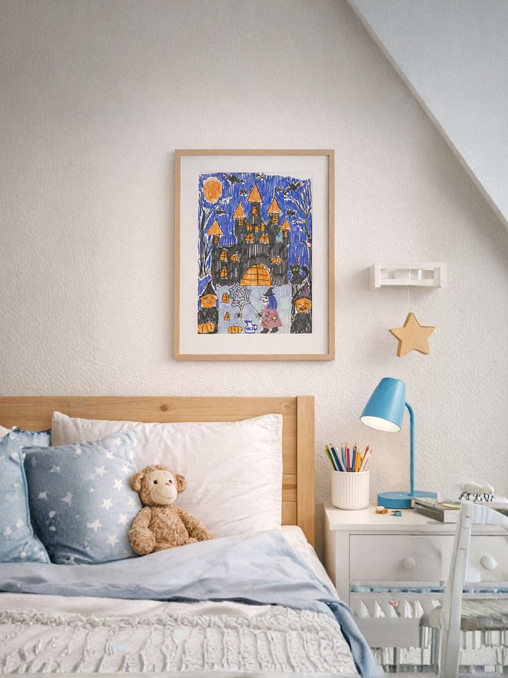 Haunted Castle Night – Child Drawing Art Print, Halloween Kids Wall Art, Whimsical Castle Illustration product image (10)