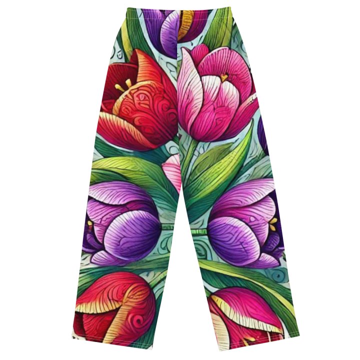 All-Over Print Unisex Wide-Leg Pants | AI design tulip flower product image (2)