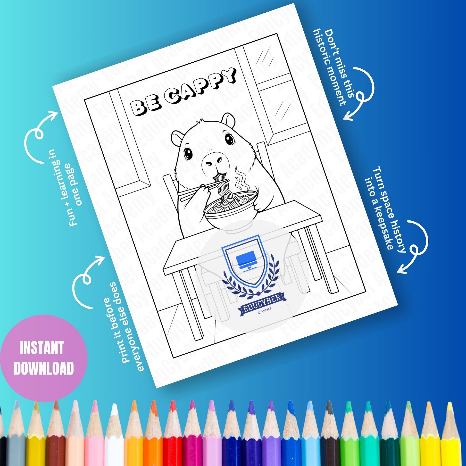 Free Cute Capybara Coloring Page, Instant Download Printable PDF (A4 & US Letter) product image (5)