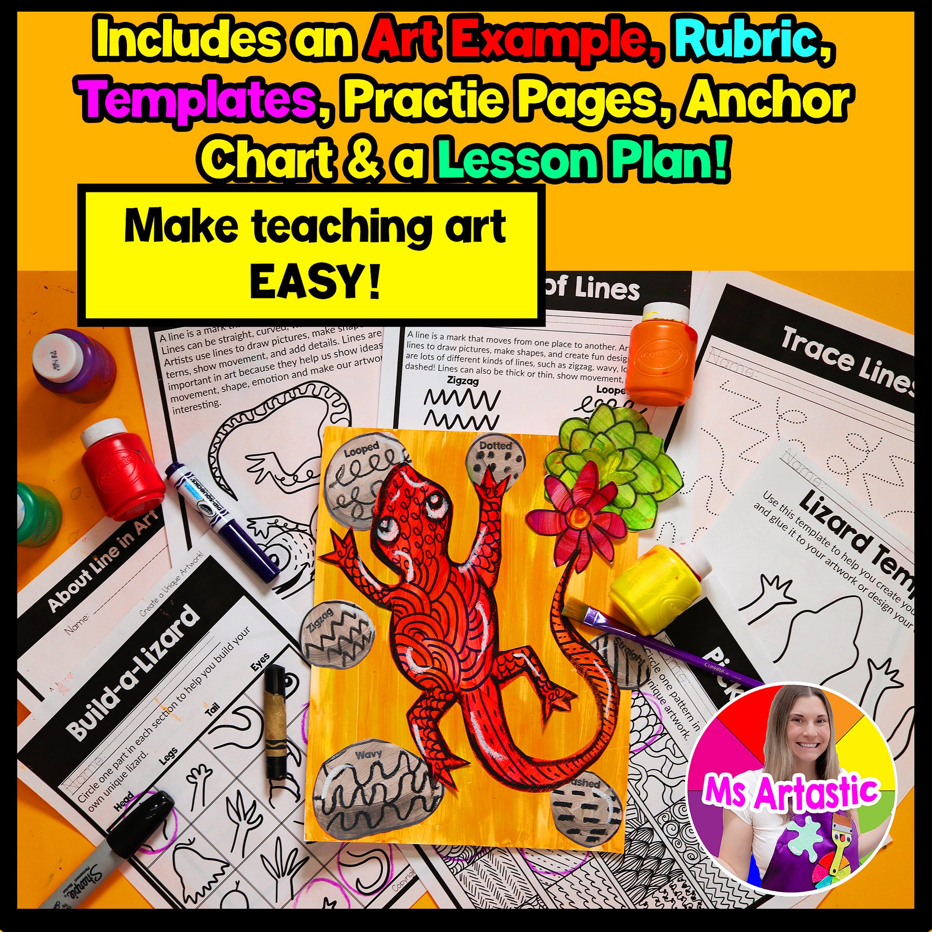 Line Lesson Line Lizard Art Project 1st Grade Art Activity Element of Art Line product image (3)
