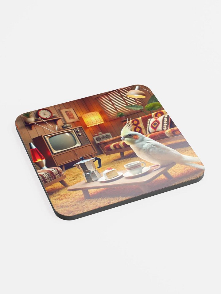 Perch & Sip – Glossed Cork Coaster with Parakeet Art 9 product image (2)
