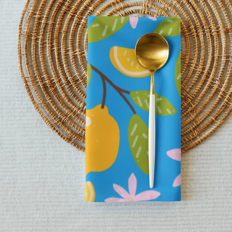 Lemon Blossom Cloth Napkin Set of 4 | Blue Background with Pink Flowers | Reusable & Sustainable product image (3)