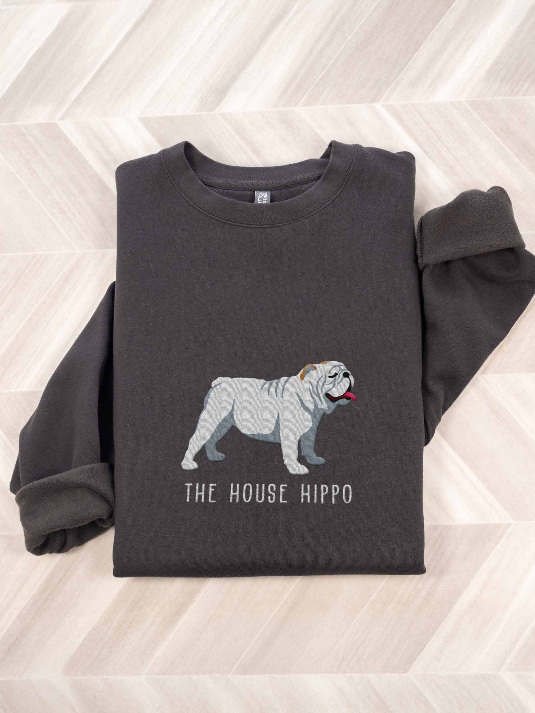 The House Hippo Sweatshirt (Embroidered) of an English Bulldog(White) product image (1)