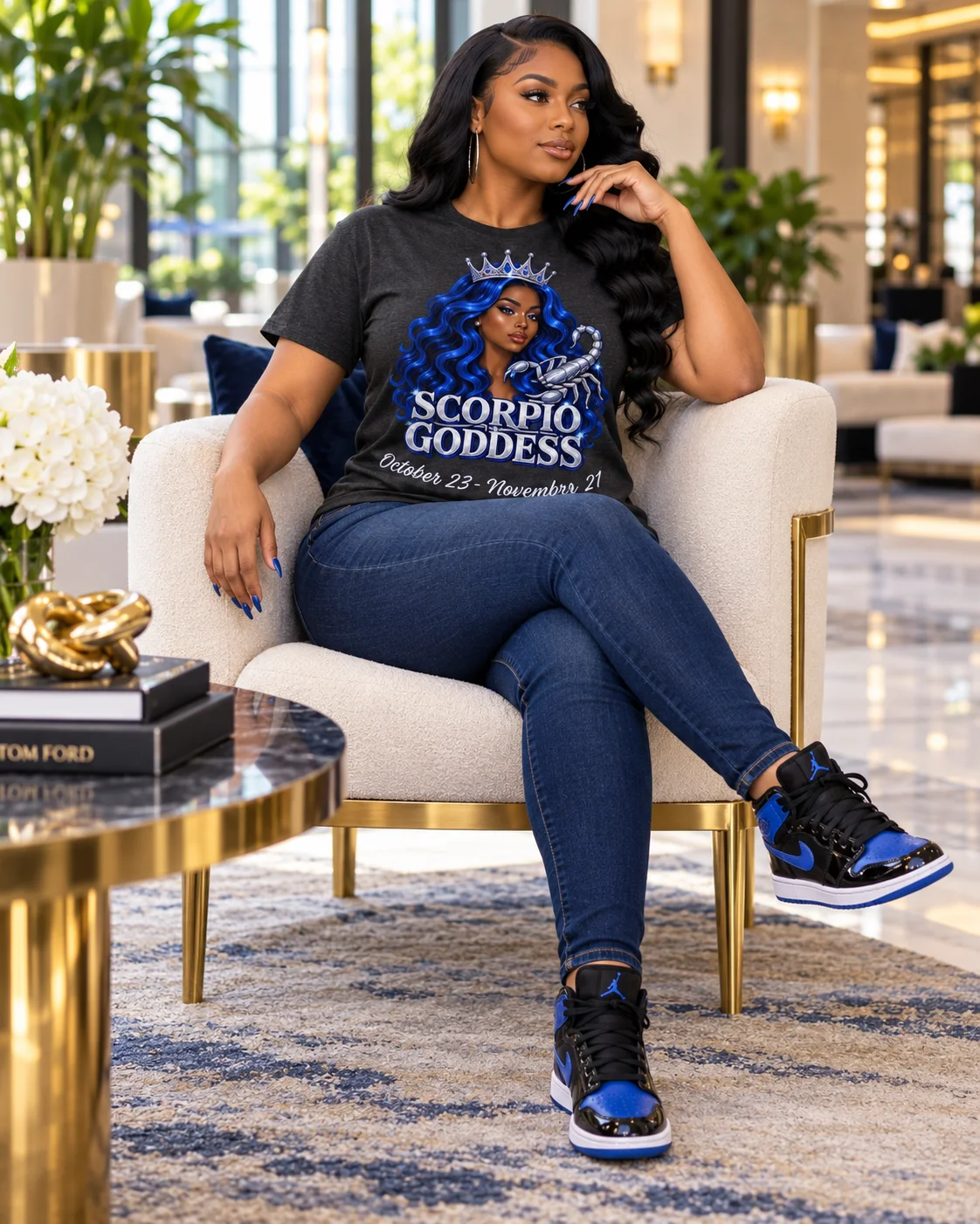 Scorpio Goddess Blue Hair Zodiac Tee product image (3)