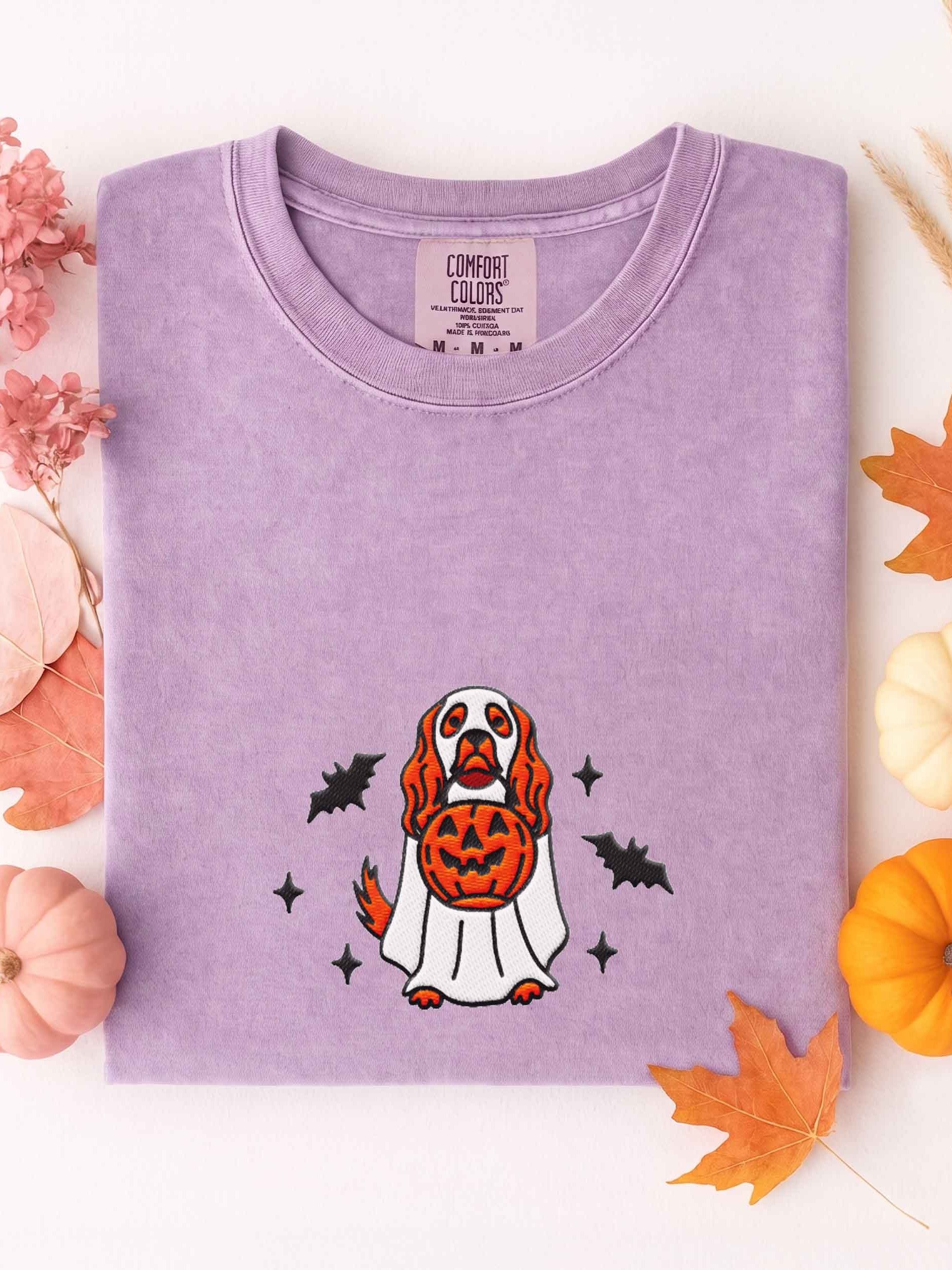 Halloween Cavalier King Charles Spaniel(Ruby) Embroidered T-Shirt product image (1)