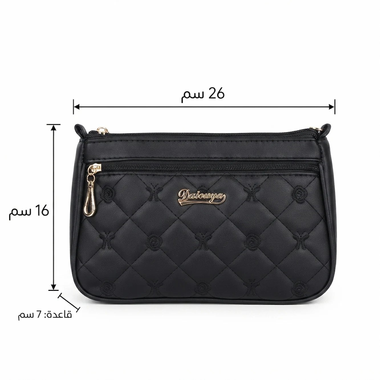 حقيبة نسائية كروس جلد أسود مطرزة - تصميم كلاسيكي أنيق - 26 سم product image (3)