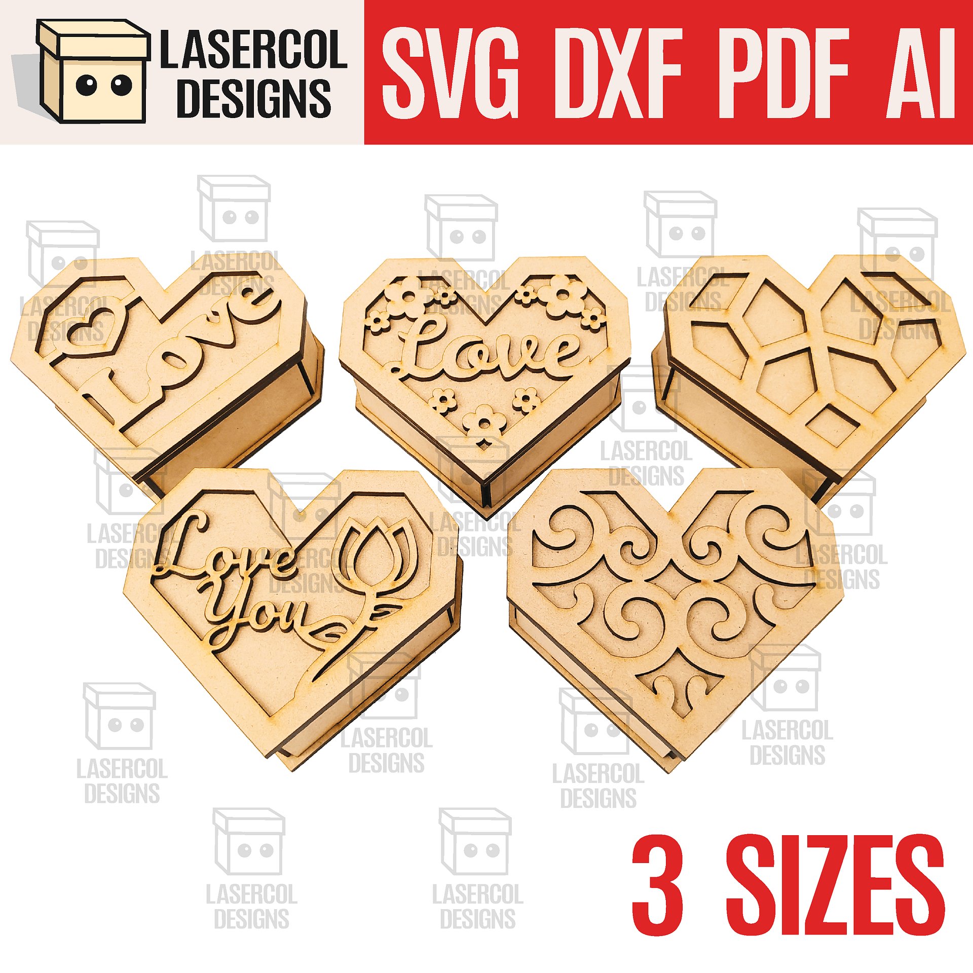 Heart Shaped Boxes Bundle - Laser Cut Files product image (4)
