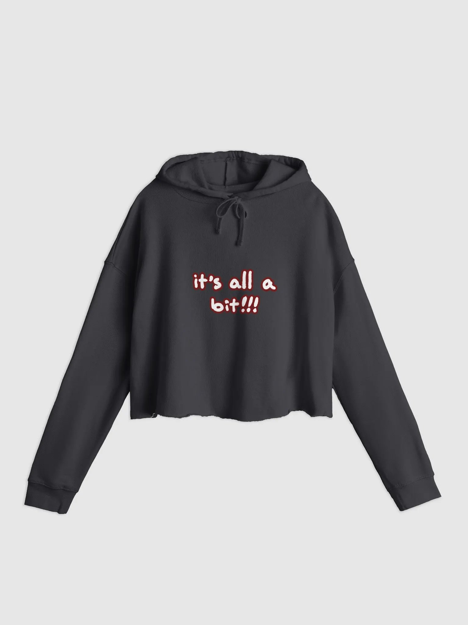 “It’s all a bit!!!” (sm. lined design, #6D1616) lightweight cropped hoodie product image (3)