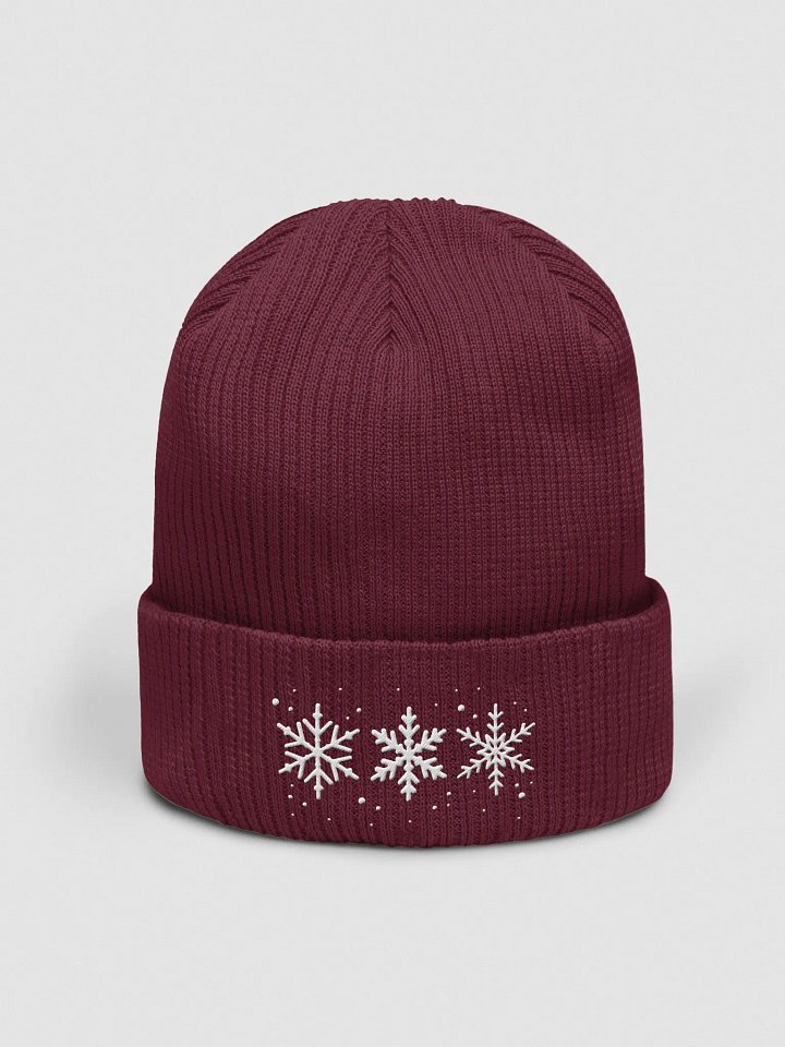 White Snowflakes Embroidered Cotton Ribbed Beanie product image (1)