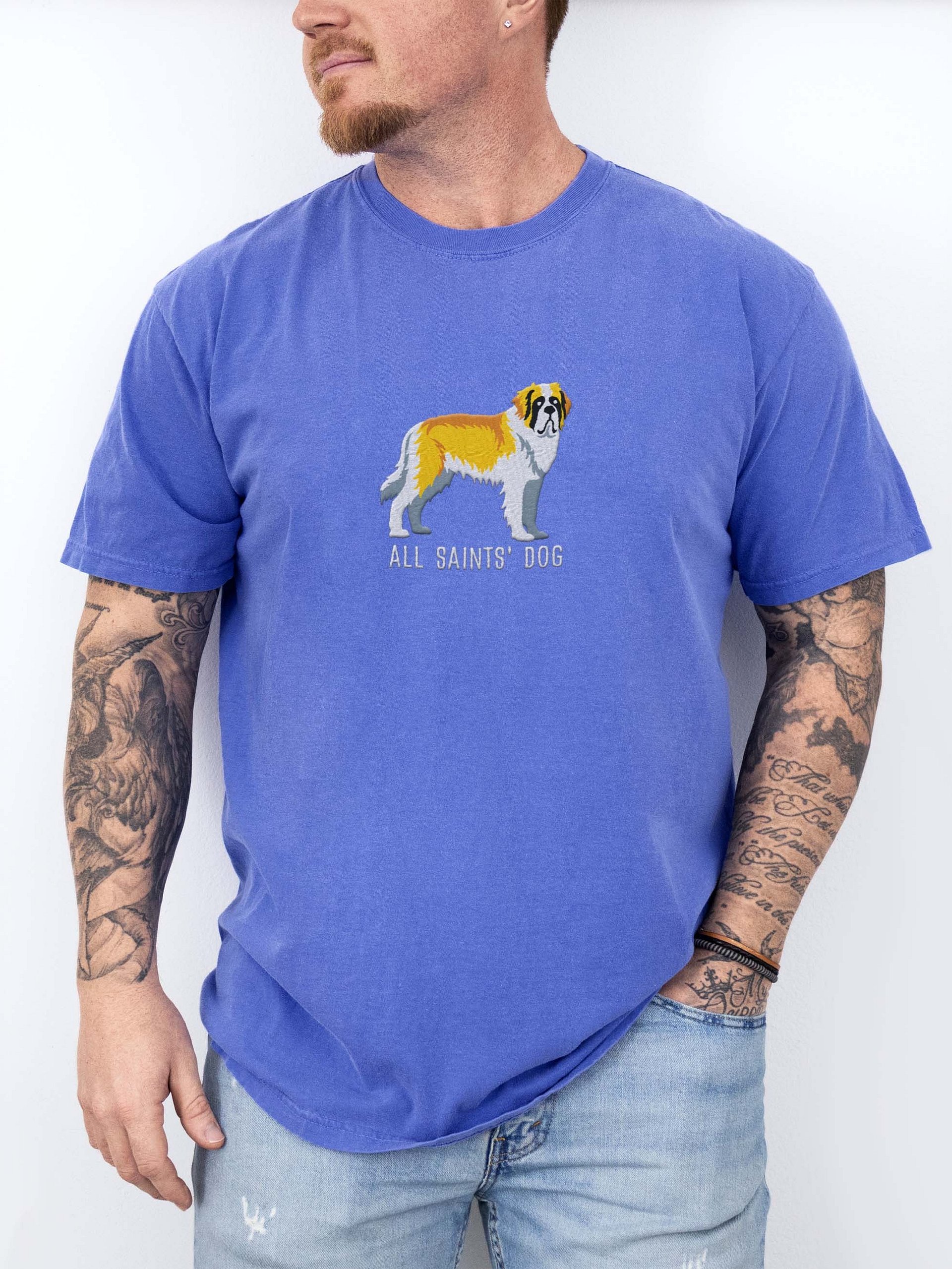 All Saints' Dog T-Shirt(Embroidered) of a Saint Bernard(Lemon & White) product image (2)