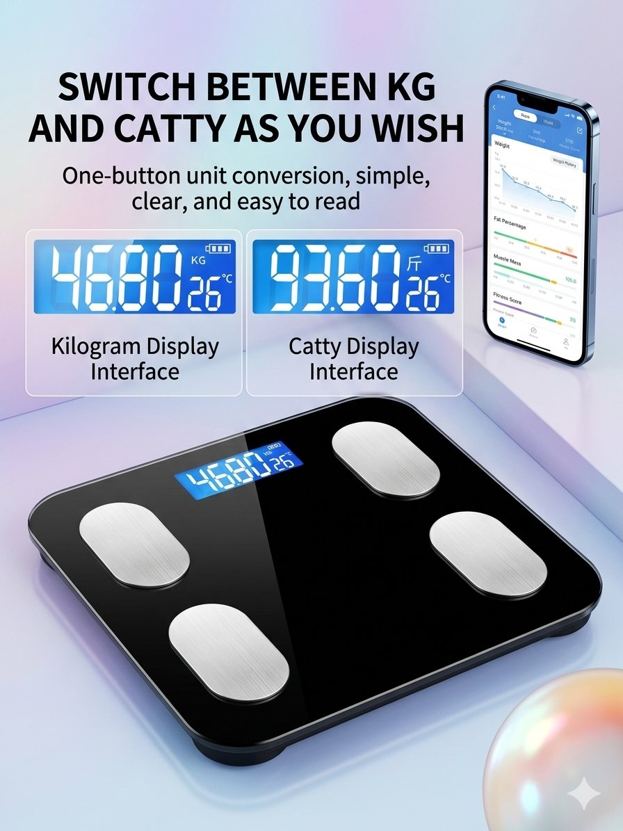 AUX Body Scale: Smart App / Digital Models, 81+ Metrics, 0.01kg High Precision, USB Rechargeable / Battery, 400lb Capacity product image (11)