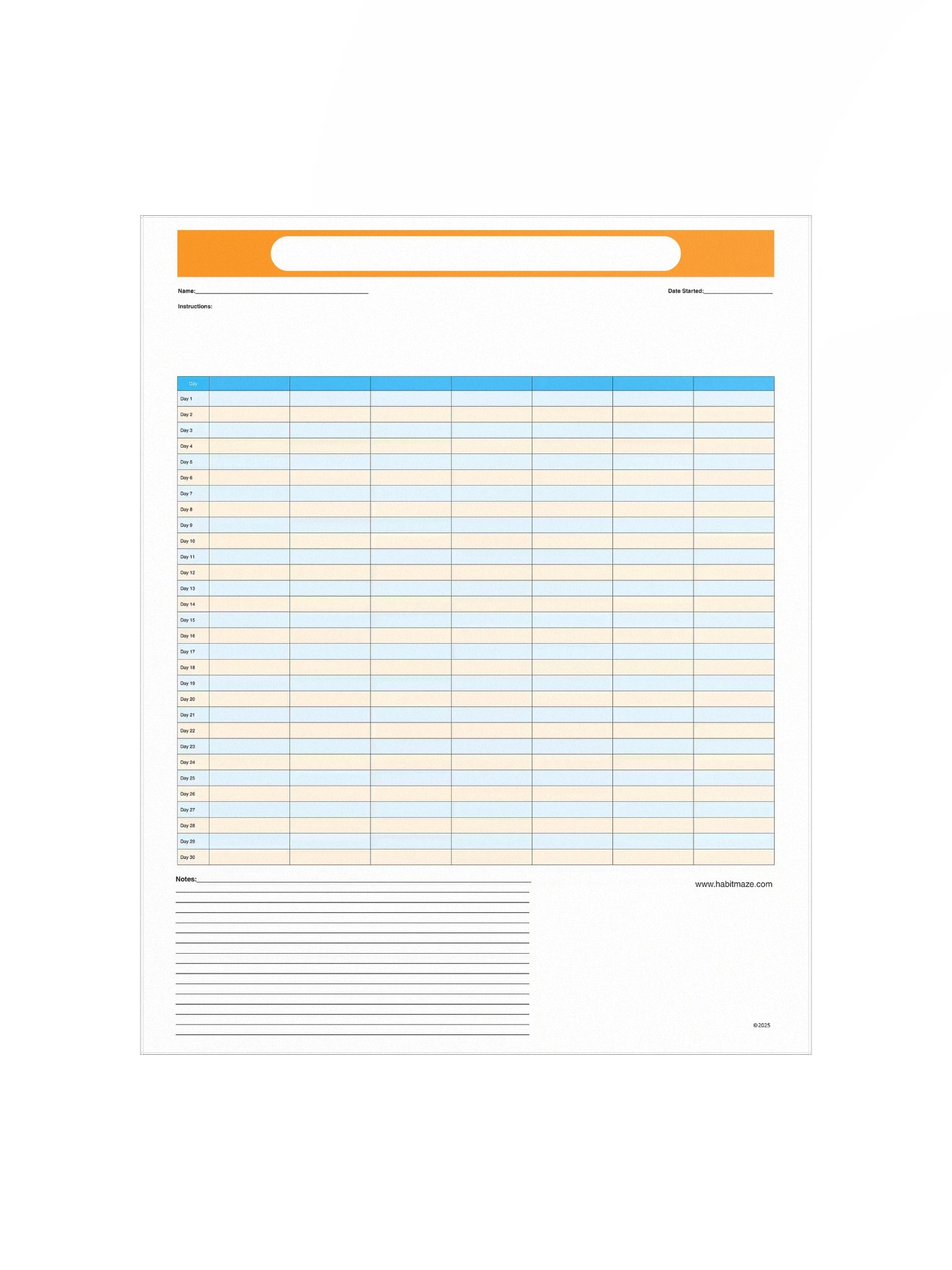 30 Day Blank Planner With 7 Columns and Notes product image (2)
