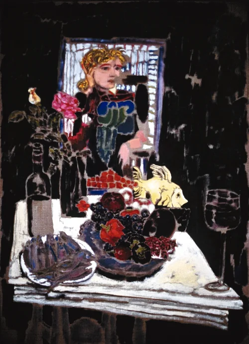 Still Life on White Table (aka Helga) (1987) on canvas (40" x 55") product image (1)