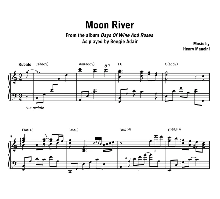 Beegie Adair - Moon River - Sheet music (PDF) product image (1)