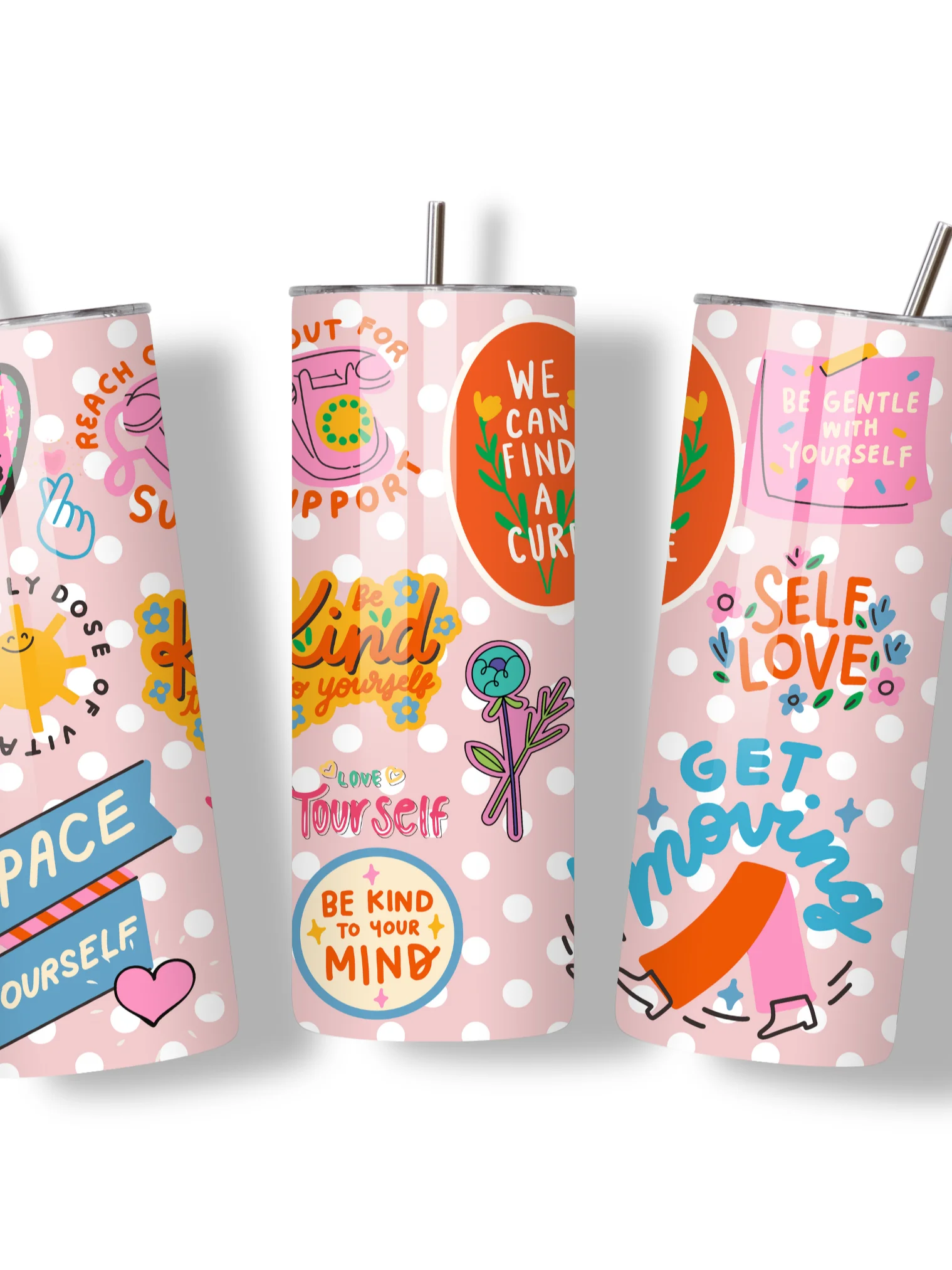 Inspirational Quotes 20oz Skinny Tumbler, Motivational Design, Double-Walled Insulated Stainless Steel, Metal Straw, Gift for Women, Teens, and Positivity product image (2)