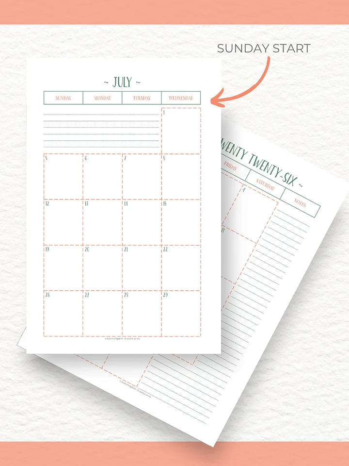 Peachy Green - 26/27 Calendar - 2 Pages per Month - Half Letter Size product image (2)