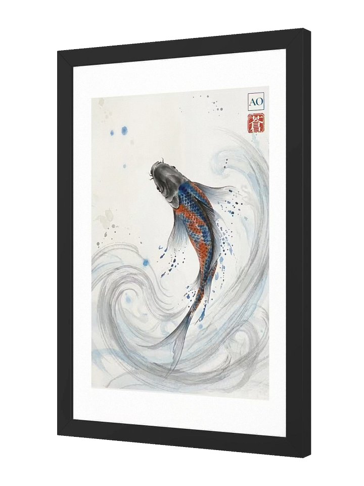 Japanese Ink Art Print | Celestial Koi No.03 | Framed Wall Art - AO Japan Blue product image (2)