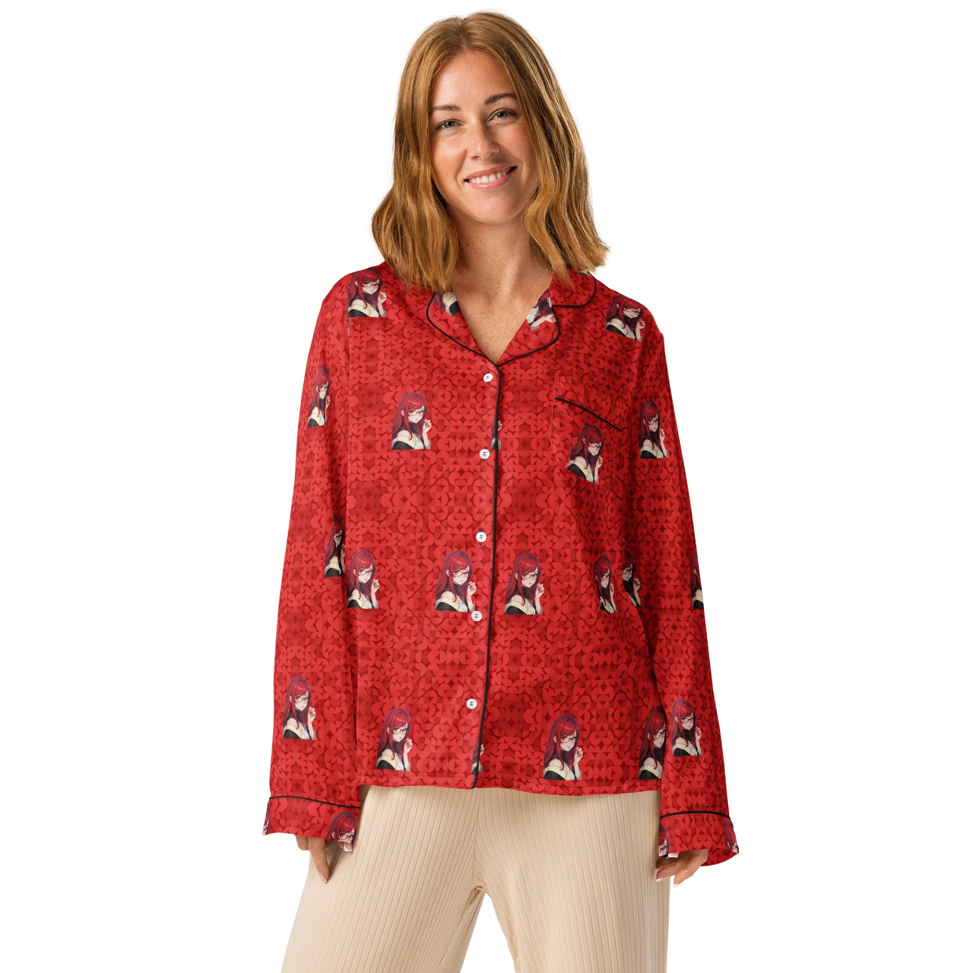 (Red WAIFU) K Women's Long Sleeve Pajama Top product image (1)