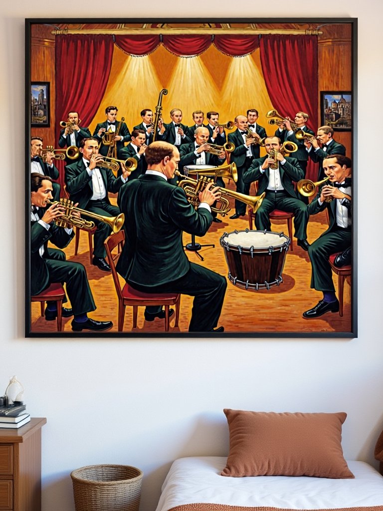 Retro Big Band Orchestra Wall Art – Vintage Jazz Music Scene Print product image (3)