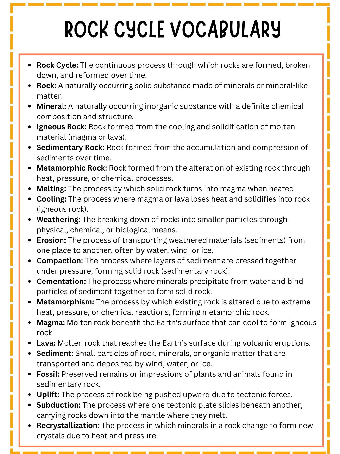 Rock Cycle Vocabulary List product image (1)