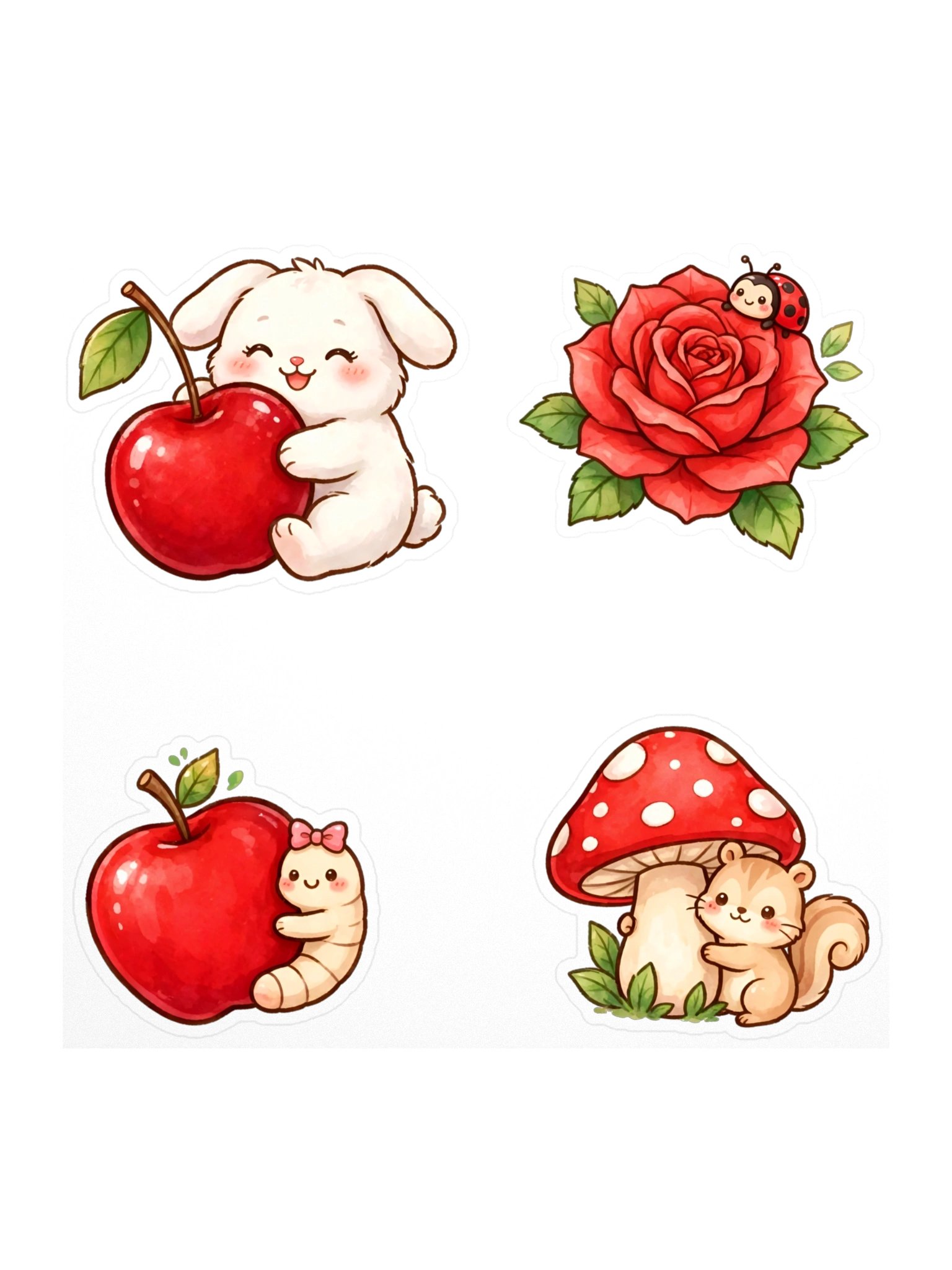 Cute Cartoon Apple & Mushroom Kiss Cut Stickers product image (4)