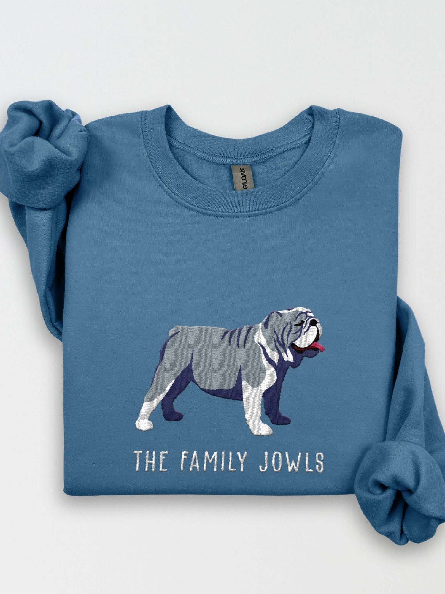 The Family Jowls Sweatshirt (Embroidered) of an English Bulldog(Blue) product image (1)