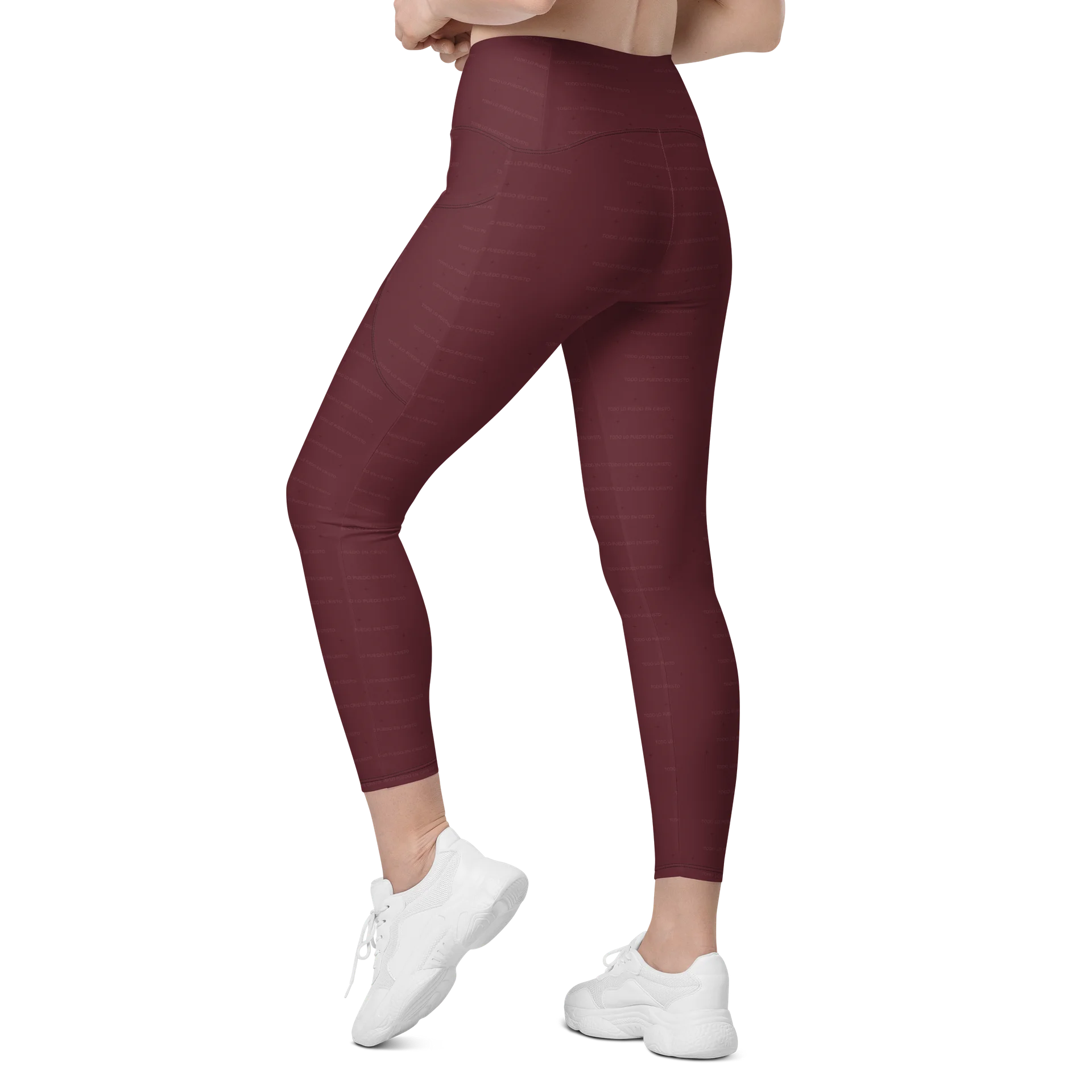 Crossover Leggings with Pockets — Women Who Lift (Burgundy) product image (7)