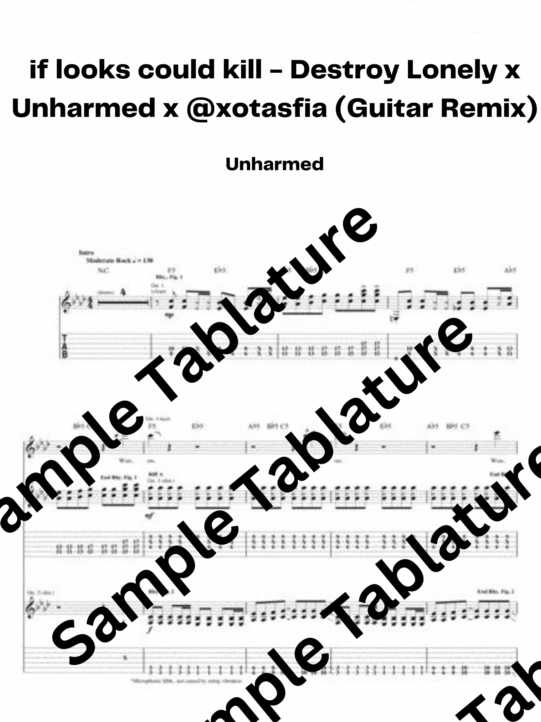 if looks could kill - Destroy Lonely x Unharmed x @xotasfia (Guitar Remix) Guitar Tablature product image (1)