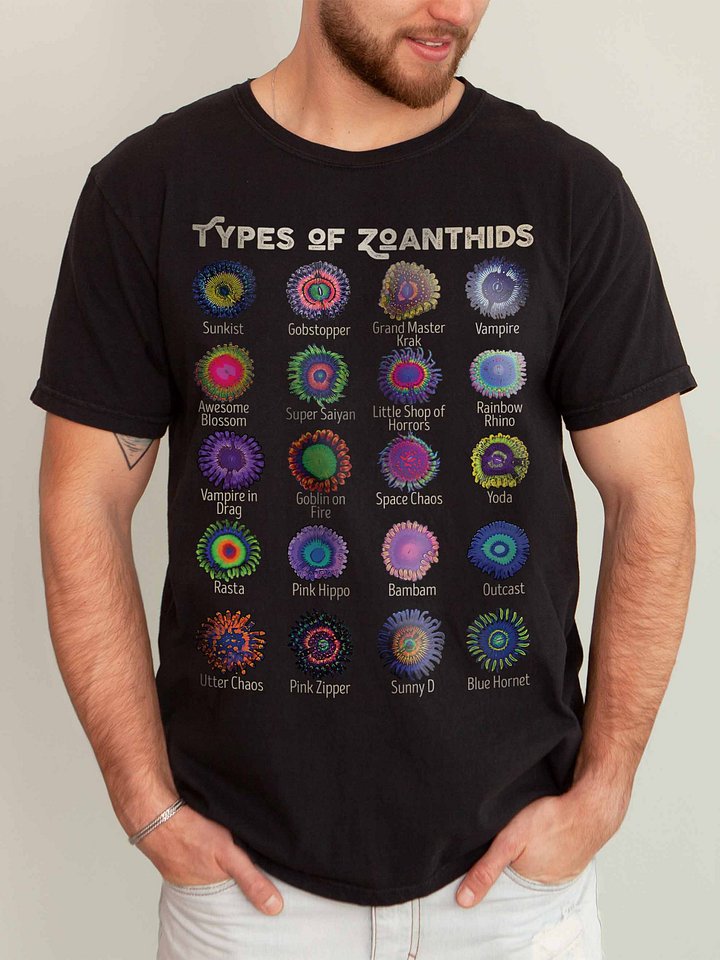 Types of Zoanthids Reef Aquarium Shirt – Colorful Coral ID Guide Tee for Reef Tank Hobbyists product image (2)