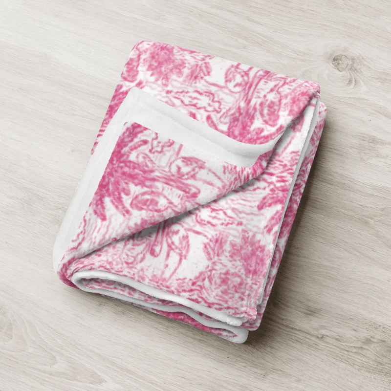 Flamingo Fancy Toile Throw Blanket | Pink on White Tropical Toile with Cheeky Flamingos | by Monique Faella Designs™ product image (7)